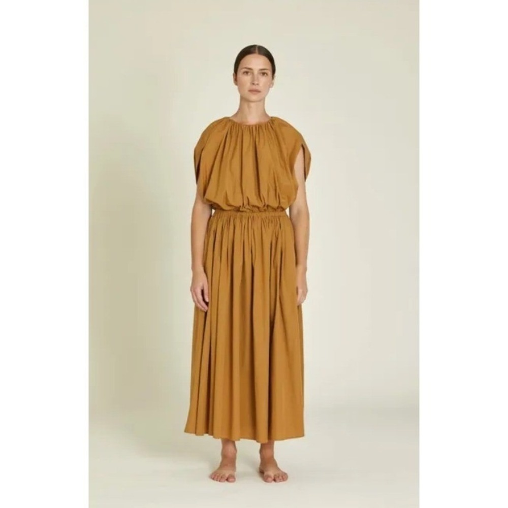 Black Crane Dress Womens XS Brown Camel Organic Cotton Poplin Shell Airy USA - Picture 3 of 8